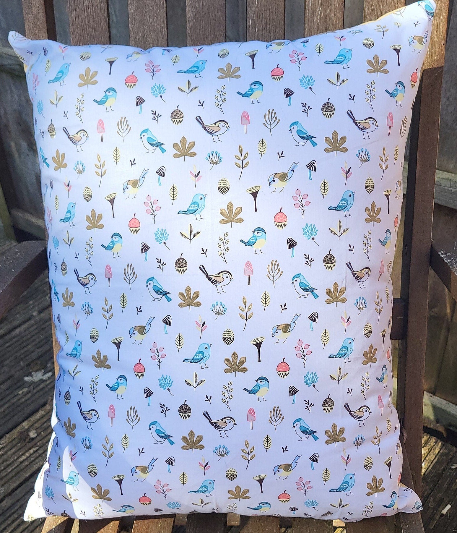 Yellow Floral Bird Print Cushion | Reversible Cottage Style Decor