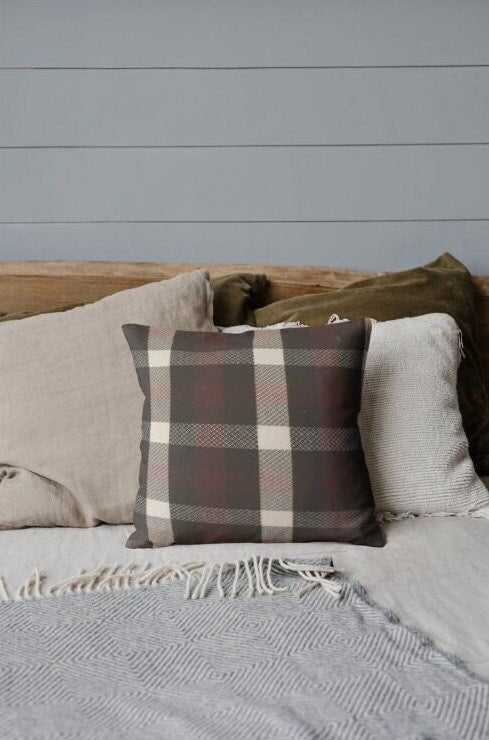 Plaid Throw Pillows: Purple & Black Tartan Cushions, Woven Cotton (Pair)