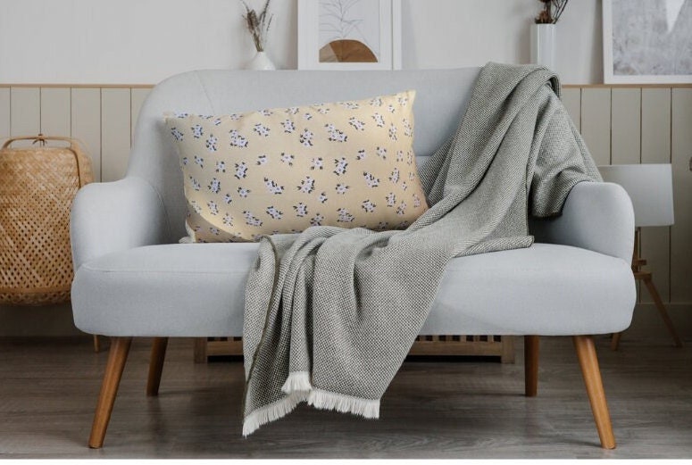 Yellow Floral Bird Print Cushion | Reversible Cottage Style Decor