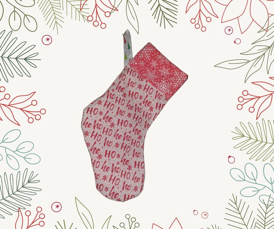Fabric Christmas Stocking, Red and White Snowflake Decor