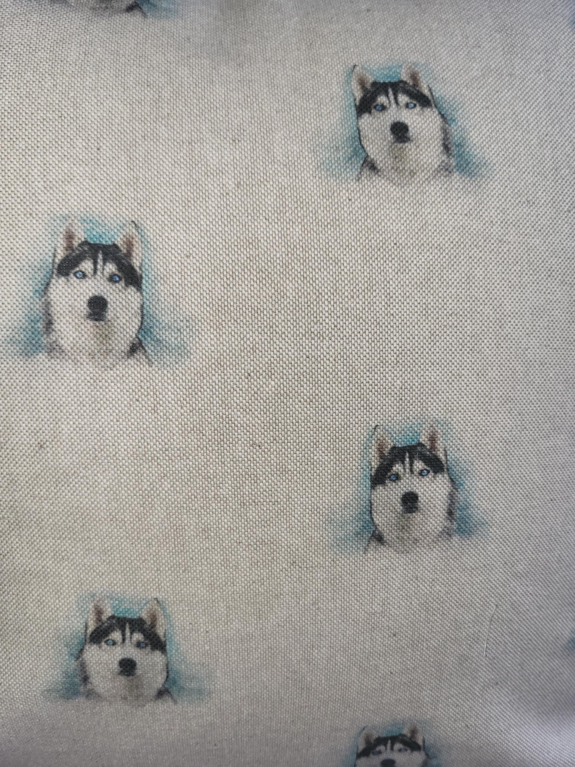 Husky Dog Print Cushion: Cotton Linen Pillow, Animal Lover Gift
