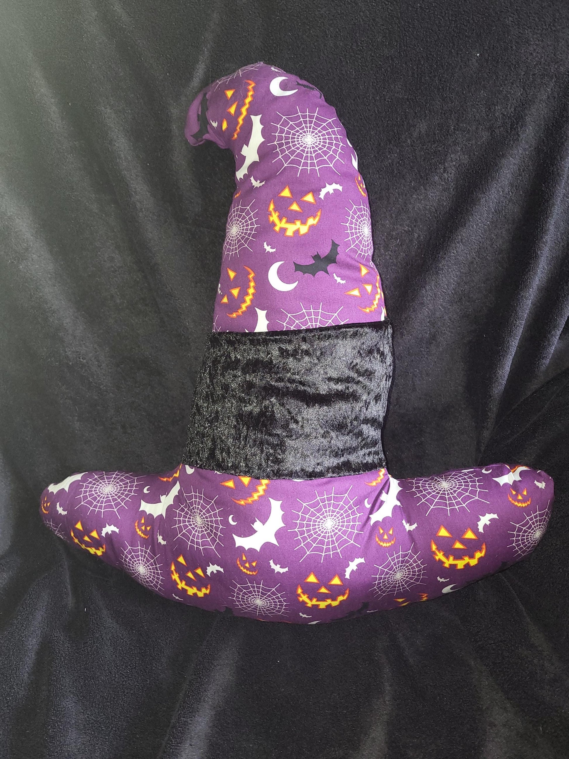 Handmade Purple Witches Hat Cushion: Halloween Decor Pillow