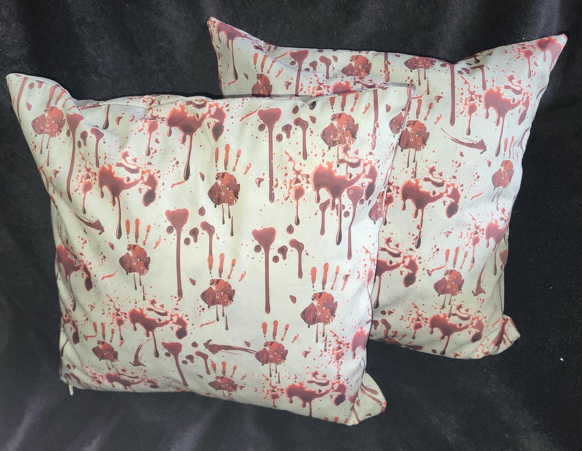 Bloody Handprint Halloween Pillow Covers: Alternative Horror Decor (Set of Two)