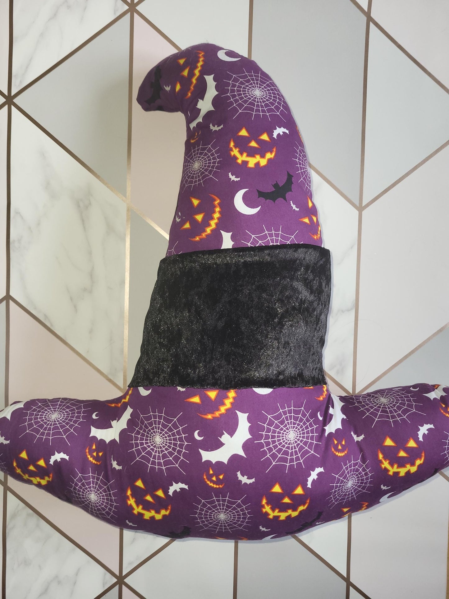 Handmade Purple Witches Hat Cushion: Halloween Decor Pillow