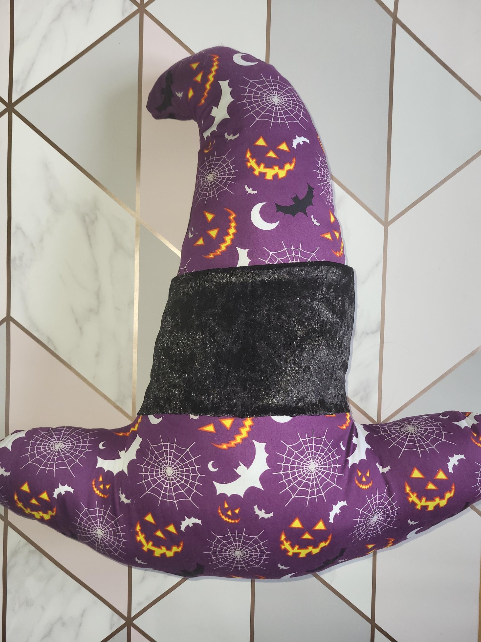 Handmade Purple Witches Hat Cushion: Halloween Decor Pillow