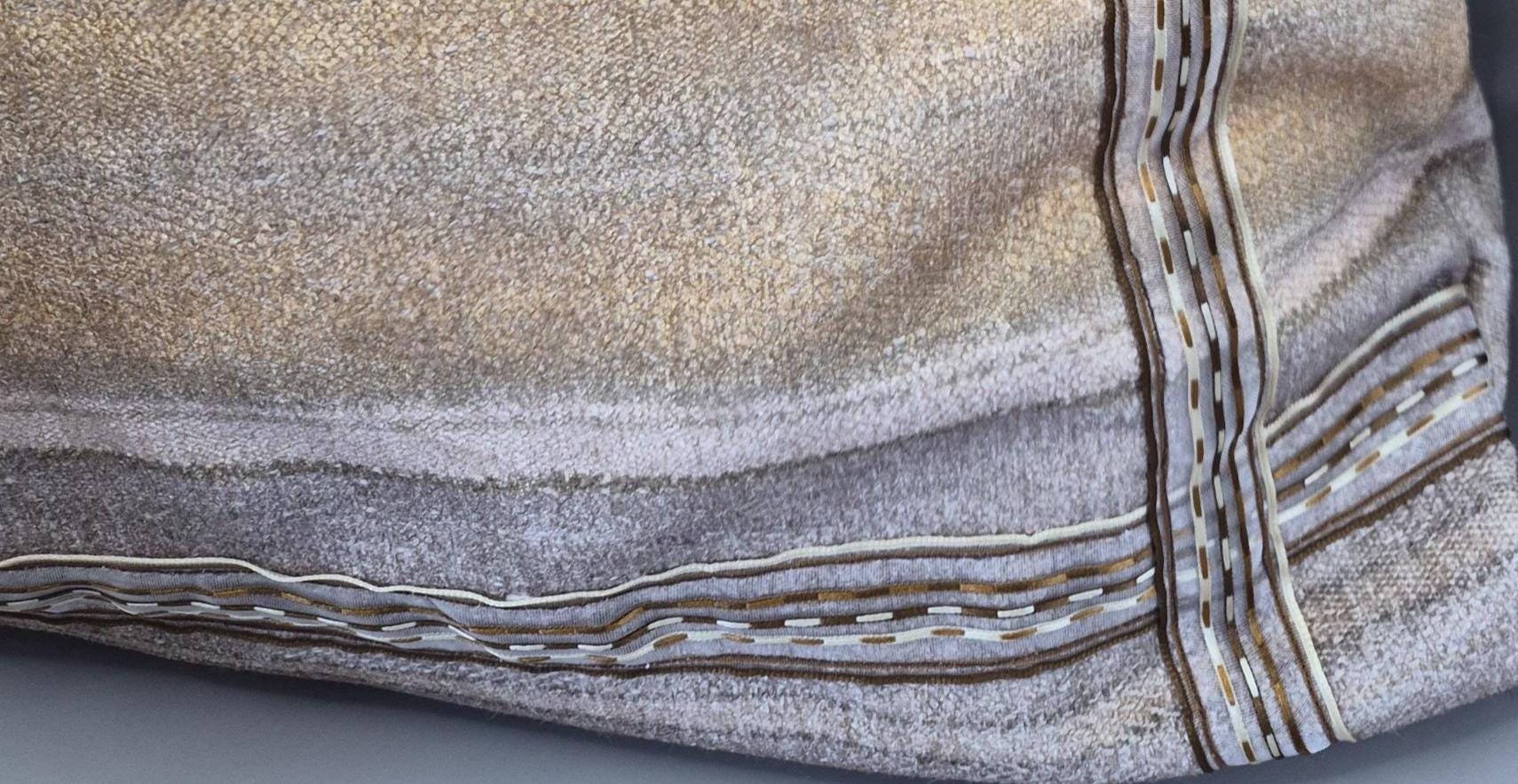 Neutral Stripe Cushion 40x40cm – Beige Taupe Textured Pillow with Ribbon Detail