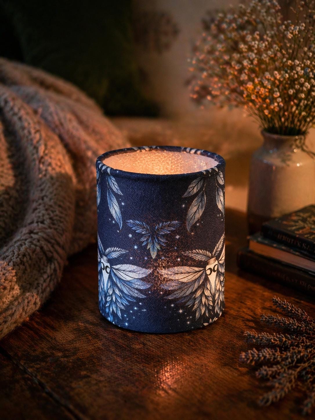 Dark Moth Fabric Tealight Holder | Whimsical Cottagecore LED Candle Lamp