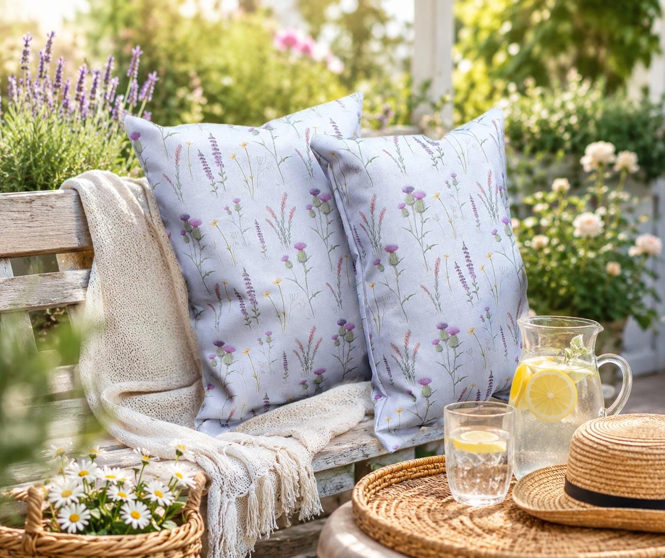Floral Outdoor Cushions: Water Resistant Patio Pillows, Set of 2