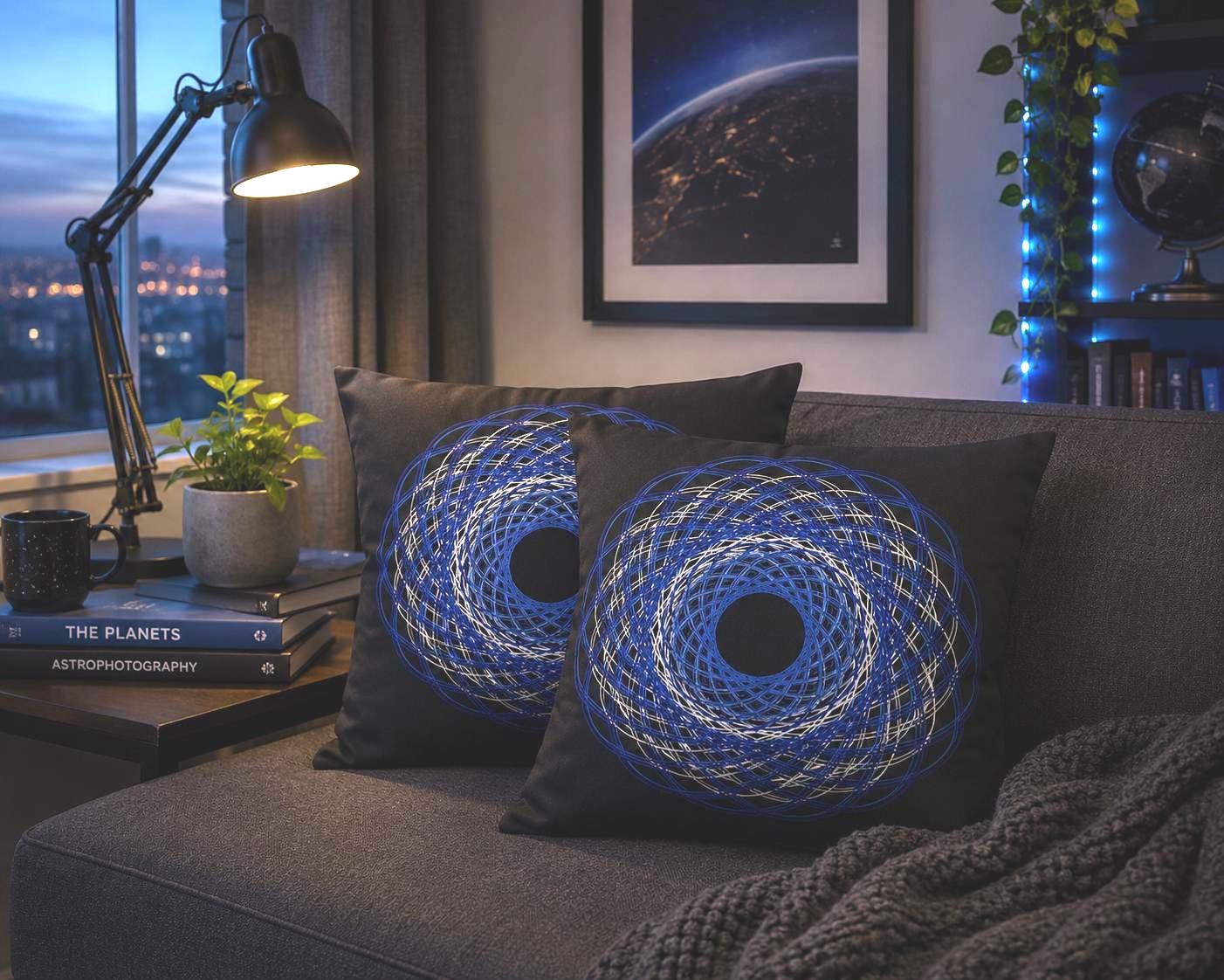 Spirograph Print Pillows: Recycled Cotton Scatter Cushions (Set of 2)