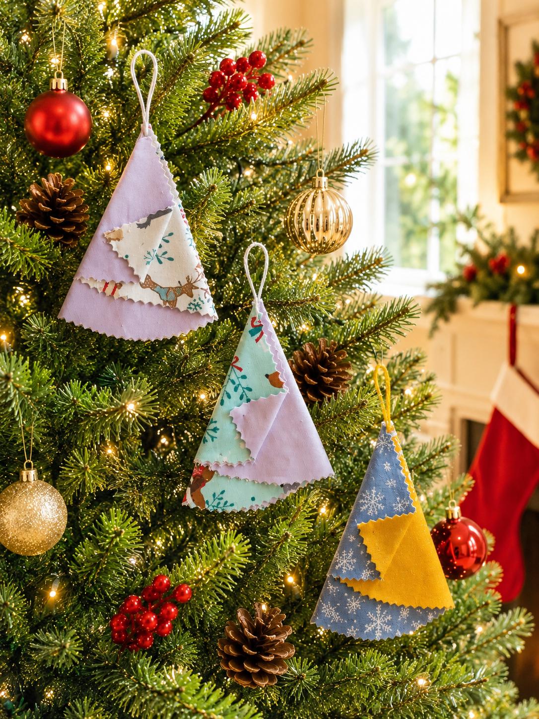 Handsewn Fabric Christmas Tree Ornament: Eco-Friendly Decor