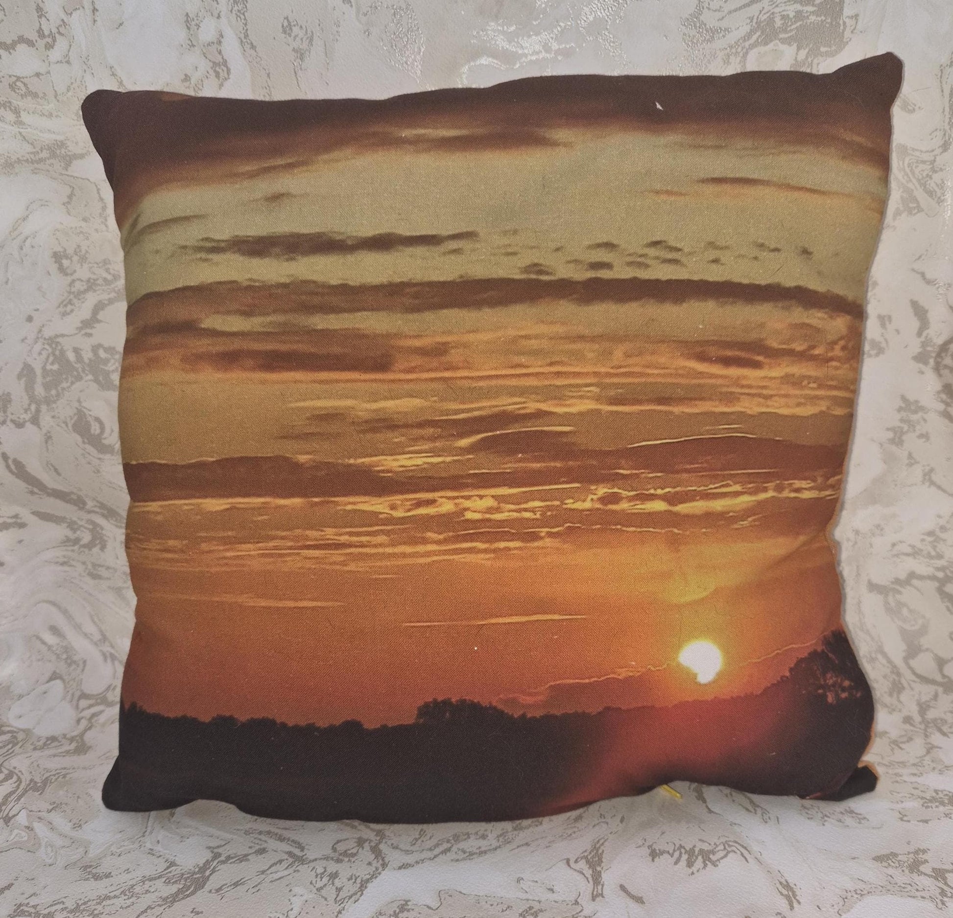 Sunset Landscape Cushion Cover | Hand-Dyed Backing, Digital Print Pillow (30x30cm)
