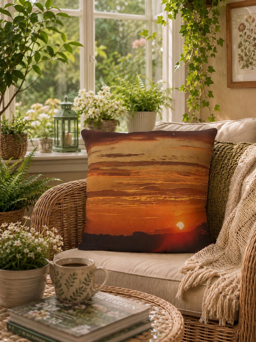 Sunset Landscape Cushion Cover | Hand-Dyed Backing, Digital Print Pillow (30x30cm)