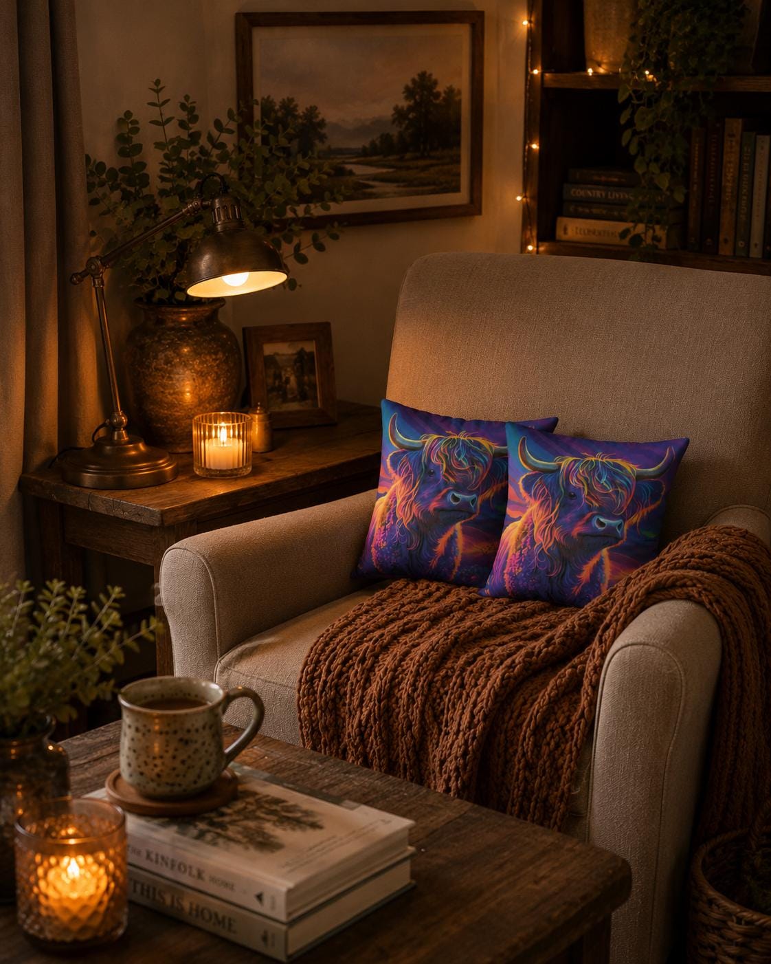 Vibrant Highland Cow Cushions | Colourful Scottish Accent Pillows (30x30cm)