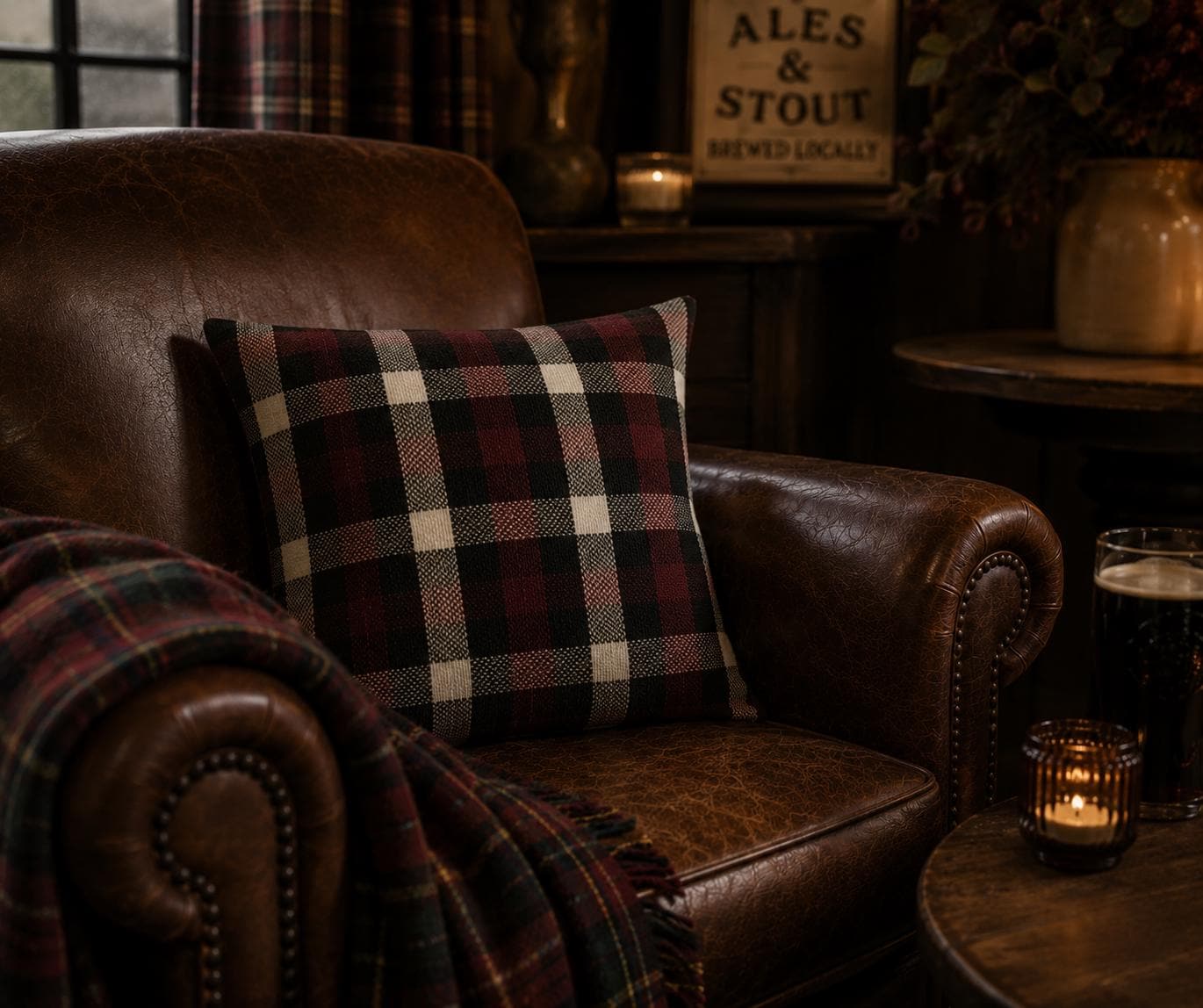Plaid Throw Pillows: Purple & Black Tartan Cushions, Woven Cotton (Pair)
