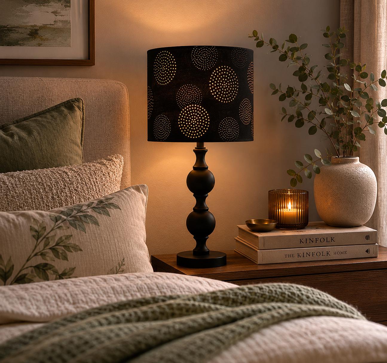 Black & White Polka Dot Drum Lampshade: Minimalist Geometric Print
