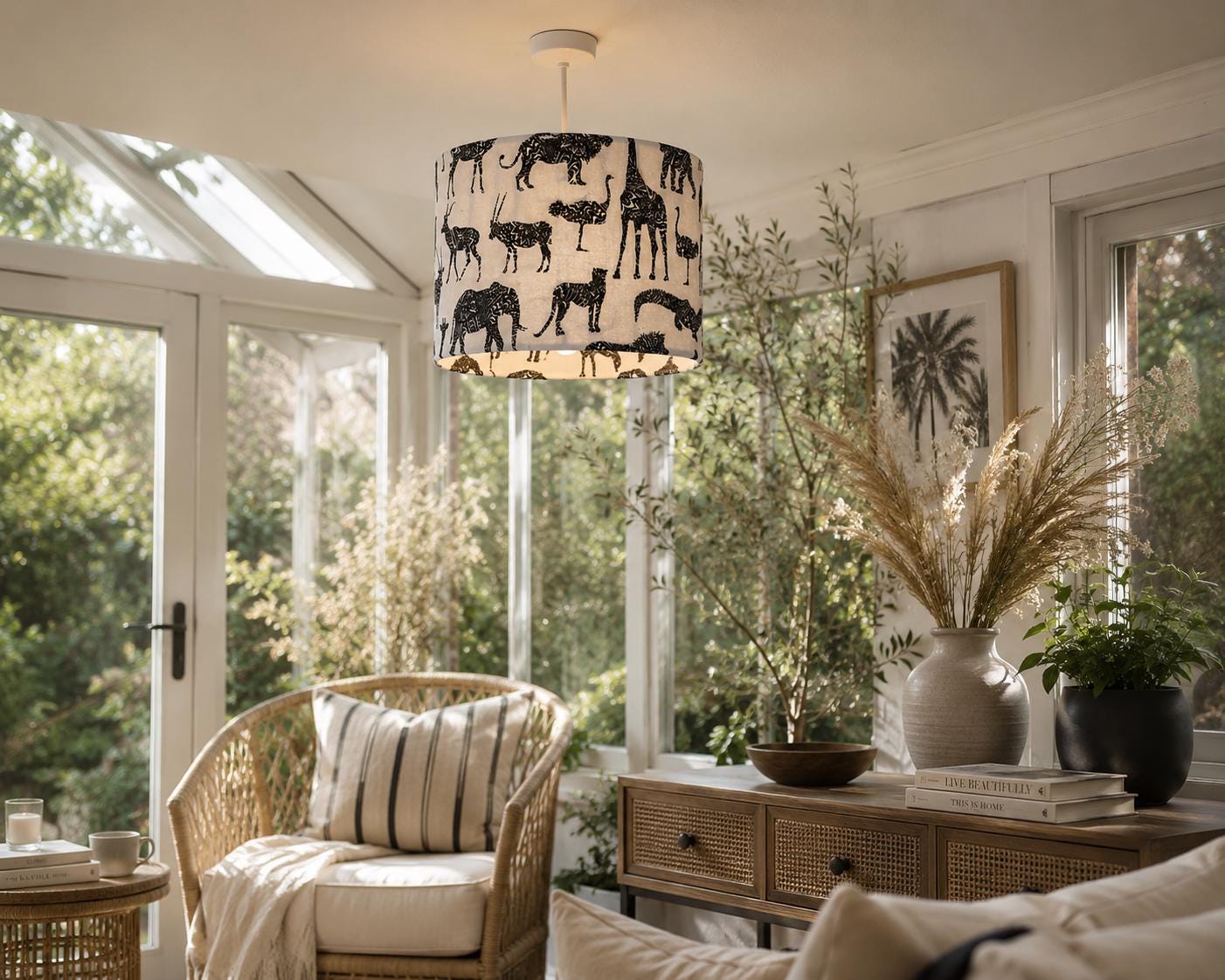 Animal Print Drum Lampshade: Neutral Safari Nursery Decor, 30cm