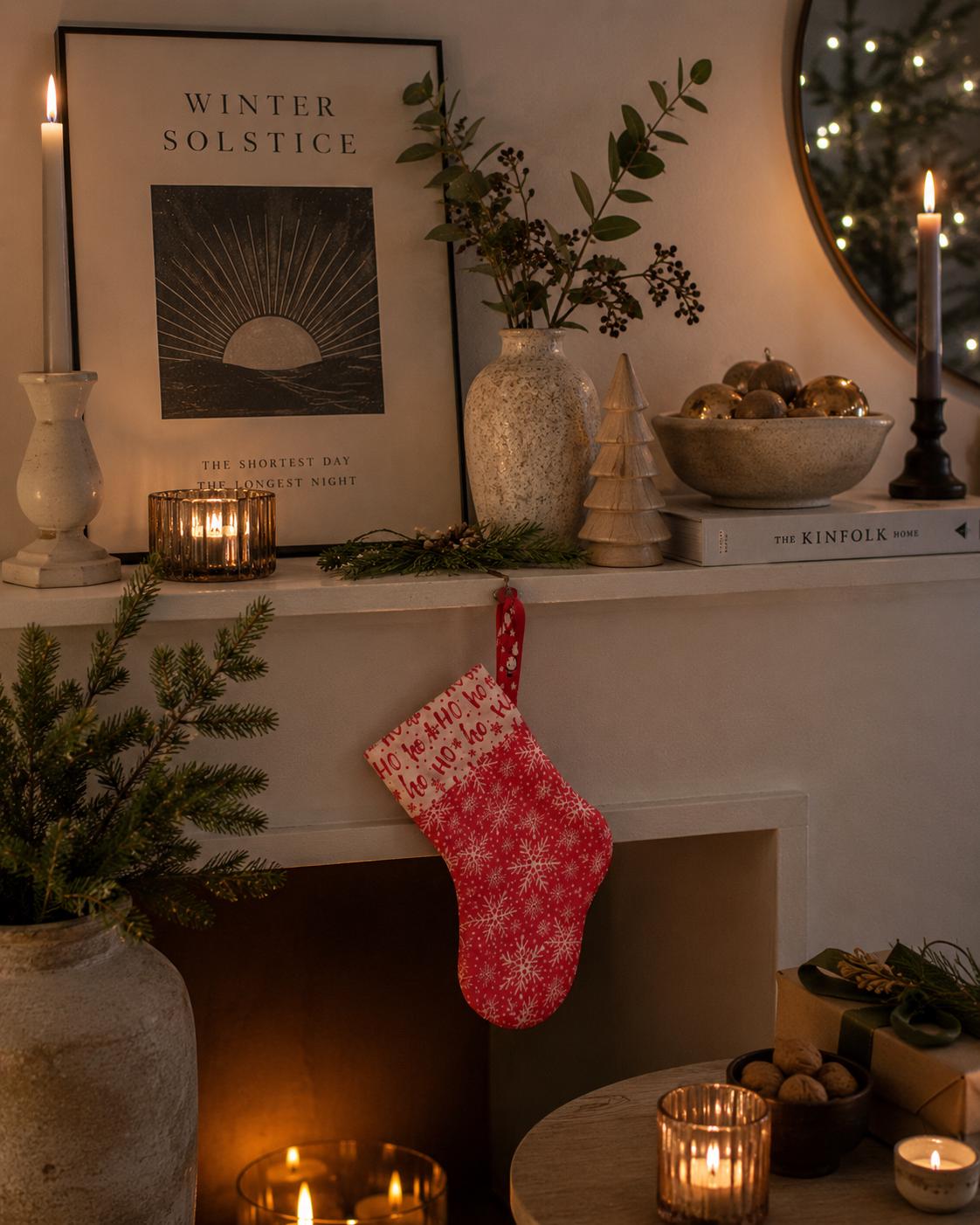 Snowflake Print Christmas Stocking: Red & White Holiday Decor