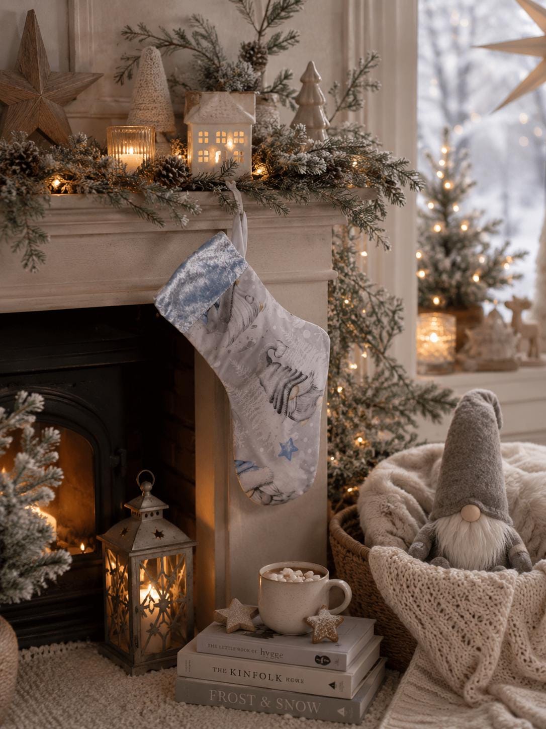 Gonk Fabric Christmas Stocking: Blue Velvet Trim, Festive Decor