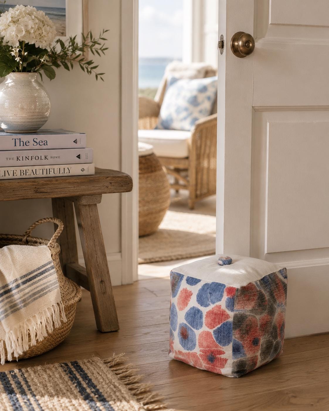 Hand-Dyed Marbled Fabric Door Stop: Red & Blue Cotton Home Decor