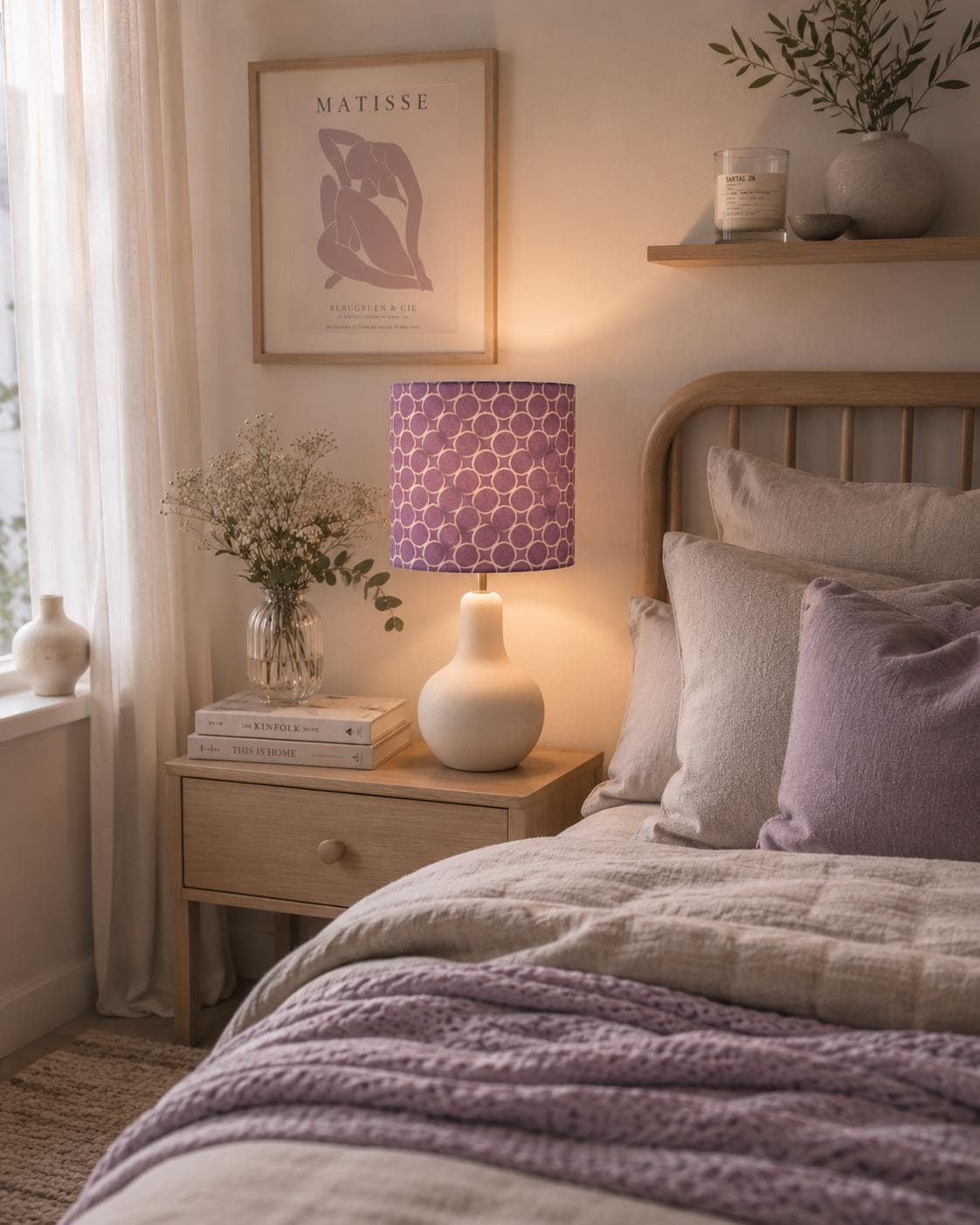 Purple Ombre Lampshade: Geometric Print, Girl's Room Decor