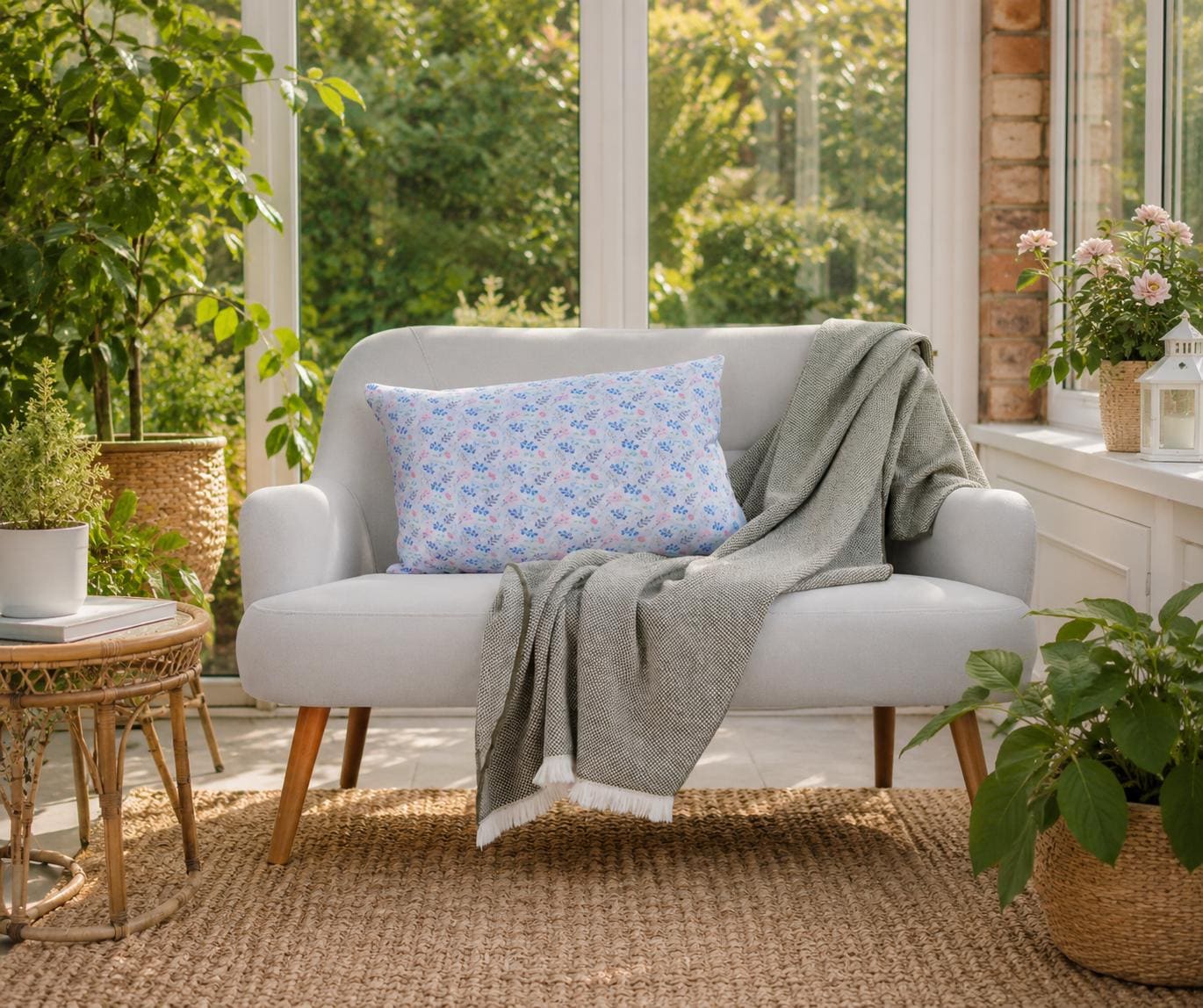 Reversible Floral Cushion: Sky Blue Summer Decor