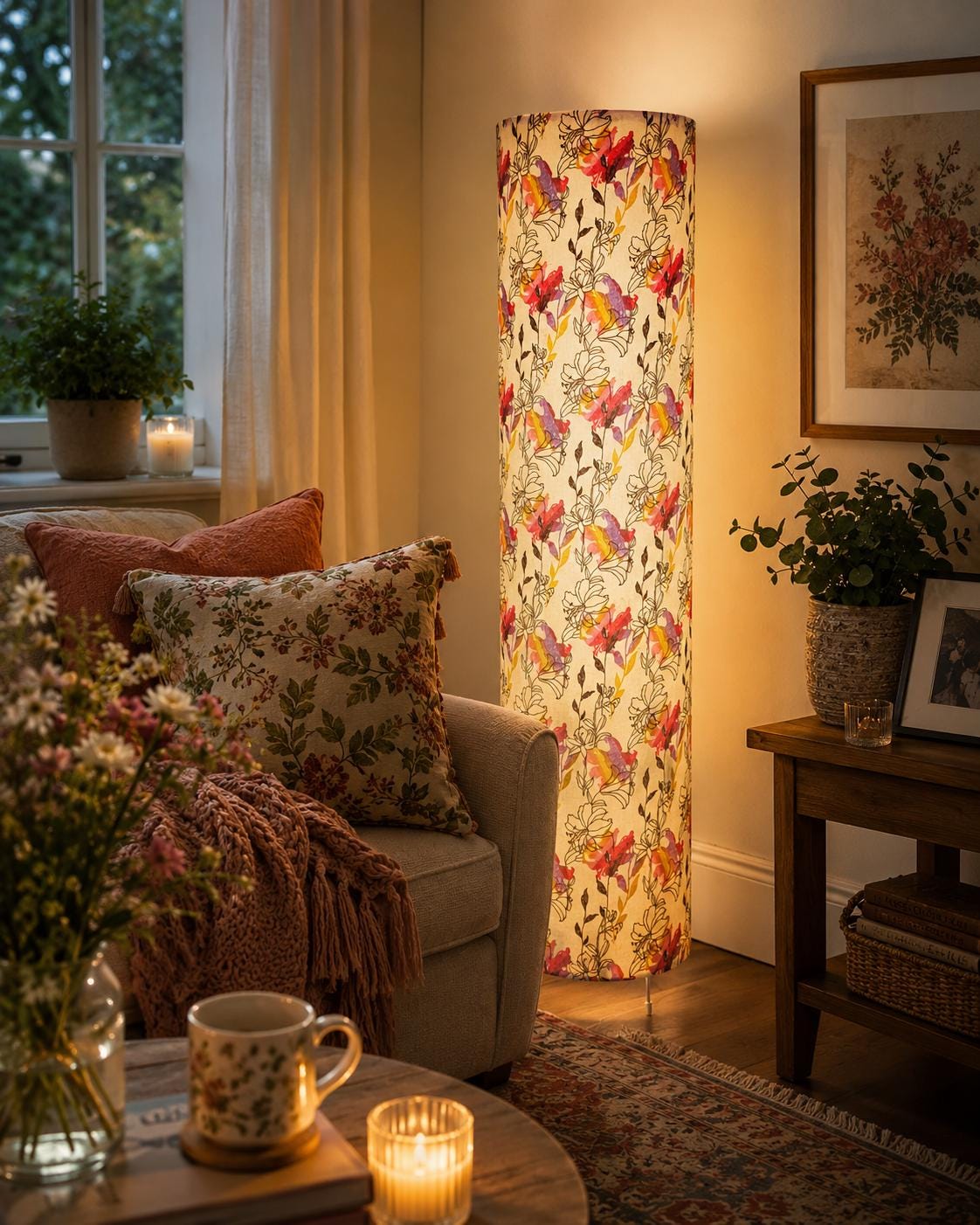Floral Fabric Floor Lampshade: Whimsical Home Decor (72cm Tall)