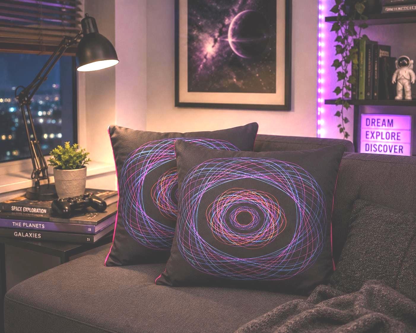 Spirograph Print Pillows: Recycled Cotton Scatter Cushions (Set of 2)