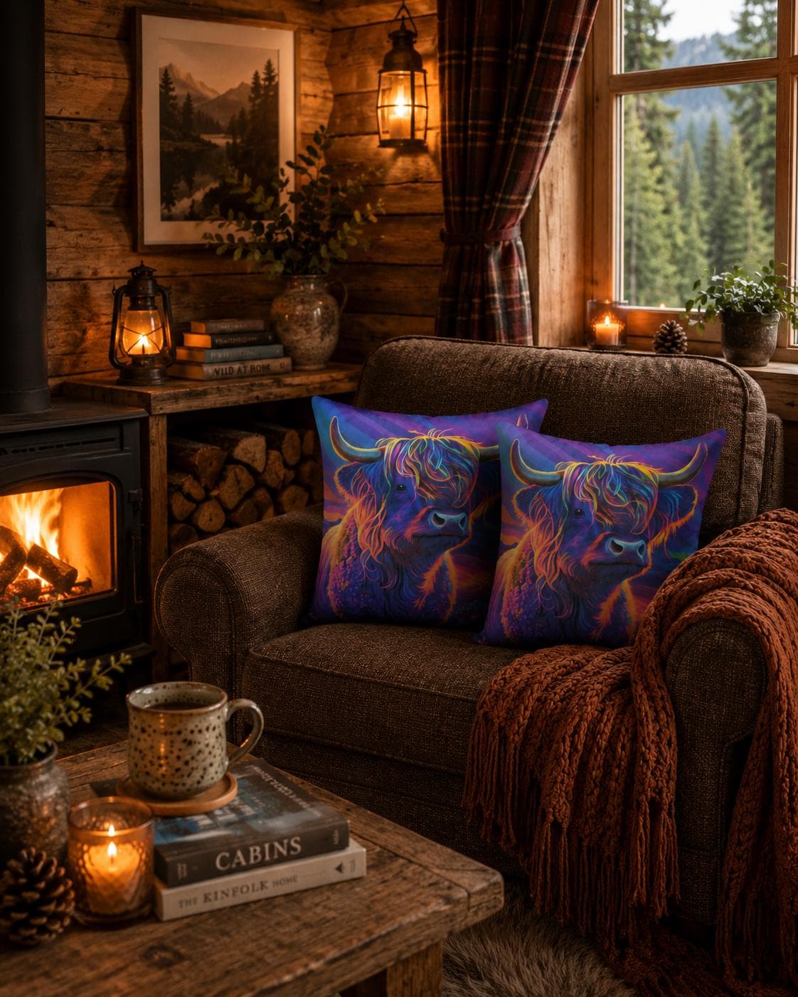Vibrant Highland Cow Cushions | Colourful Scottish Accent Pillows (30x30cm)