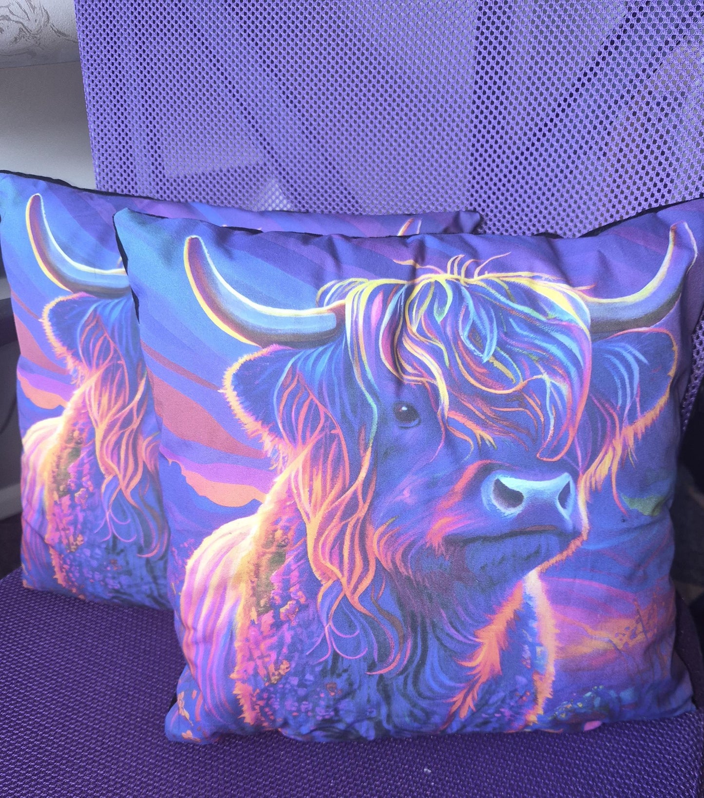 Vibrant Highland Cow Cushions | Colourful Scottish Accent Pillows (30x30cm)
