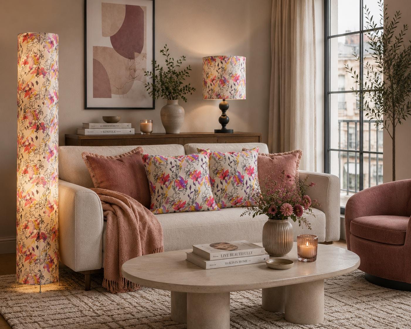 Large Floral Lampshade: Rainbow Flower Table Lamp Decor