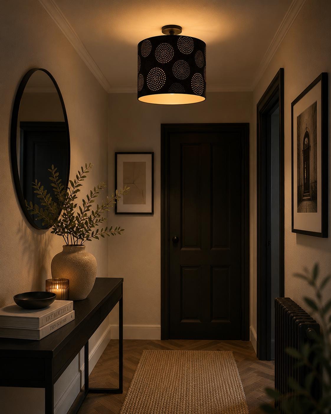 Black & White Polka Dot Drum Lampshade: Minimalist Geometric Print