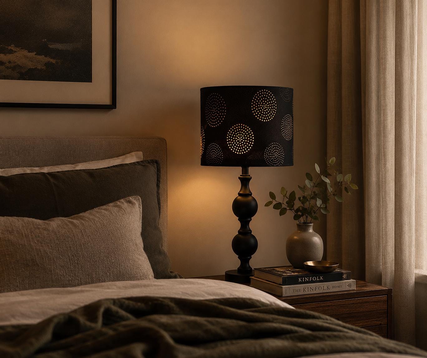 Black & White Polka Dot Drum Lampshade: Minimalist Geometric Print