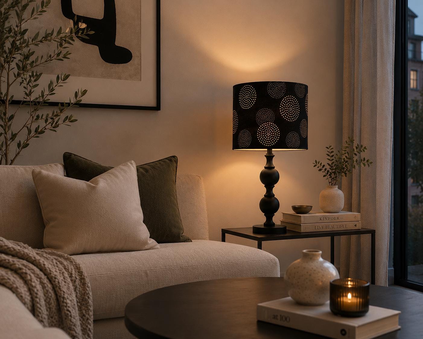 Black & White Polka Dot Drum Lampshade: Minimalist Geometric Print