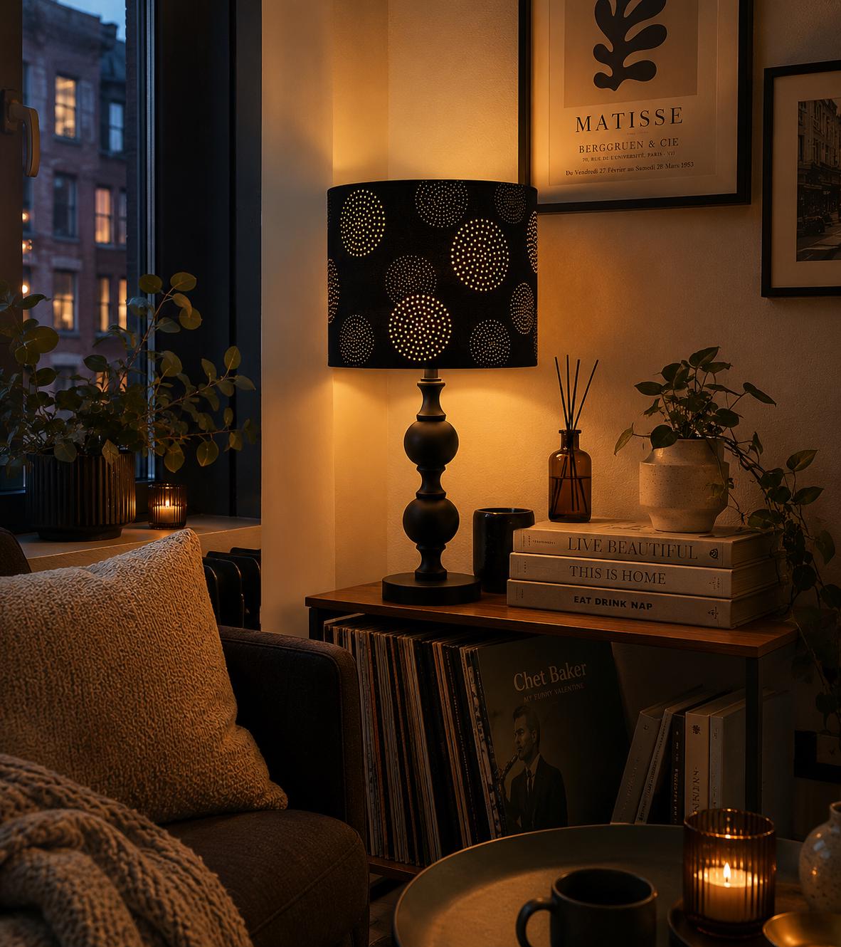 Black & White Polka Dot Drum Lampshade: Minimalist Geometric Print