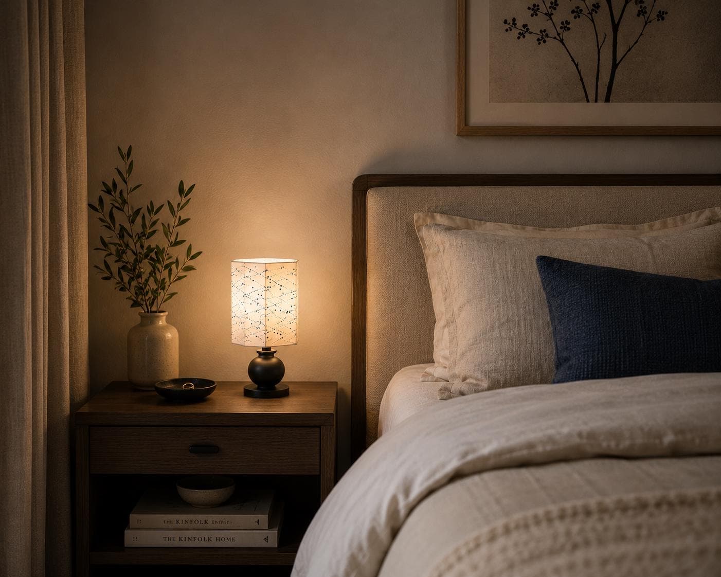 Blue Polka Dot Lampshade: Minimalist Hexagon Shade, Living Room Decor