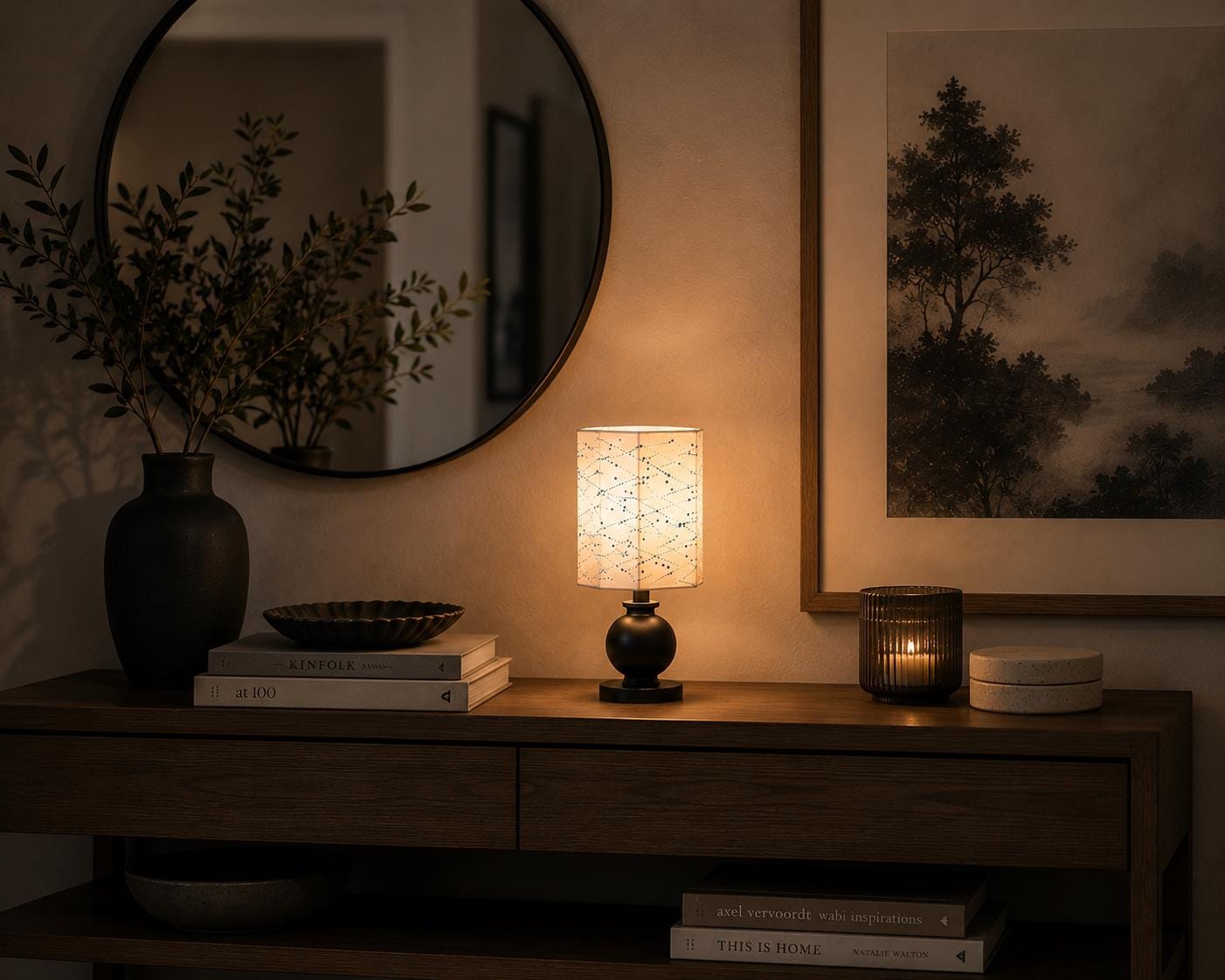 Blue Polka Dot Lampshade: Minimalist Hexagon Shade, Living Room Decor