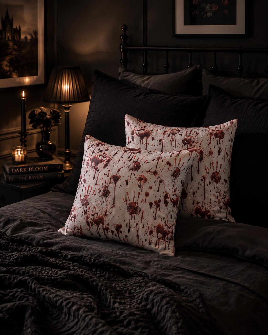Bloody Handprint Halloween Pillow Covers: Alternative Horror Decor (Set of Two)