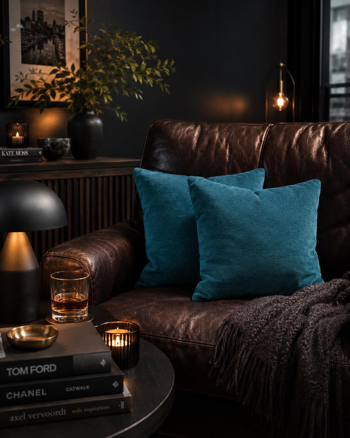 Teal Velvet Cushions: Square Pillows, Family Room Decor (30cm)