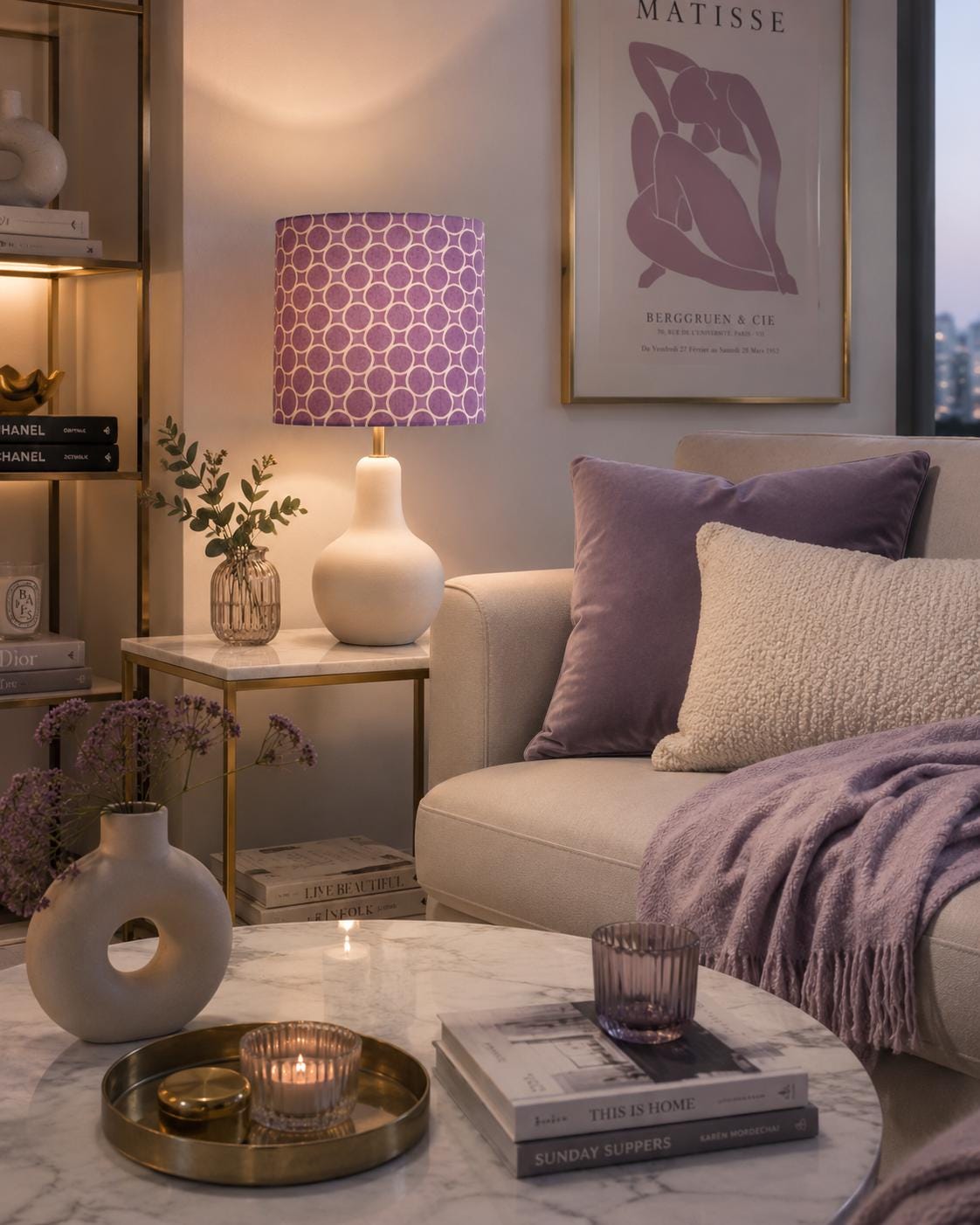 Purple Ombre Lampshade: Geometric Print, Girl's Room Decor