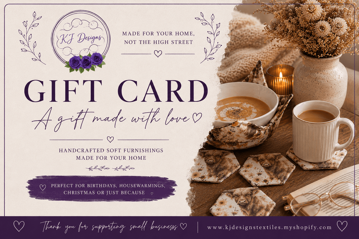 KJ Designs Digital Gift Card | Handmade Home Décor & Soft Furnishings Gift Voucher - KJ Designs
