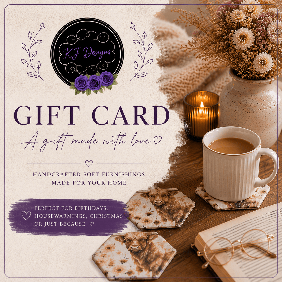 KJ Designs Digital Gift Card | Handmade Home Décor & Soft Furnishings Gift Voucher - KJ Designs