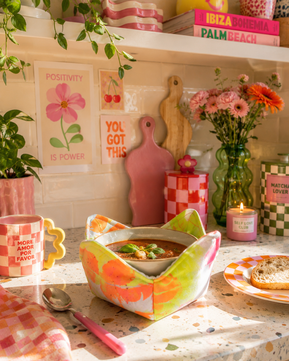 Neon Feather Print Bowl Cosy: Heat Resistant Bowl Protection - KJ Designs