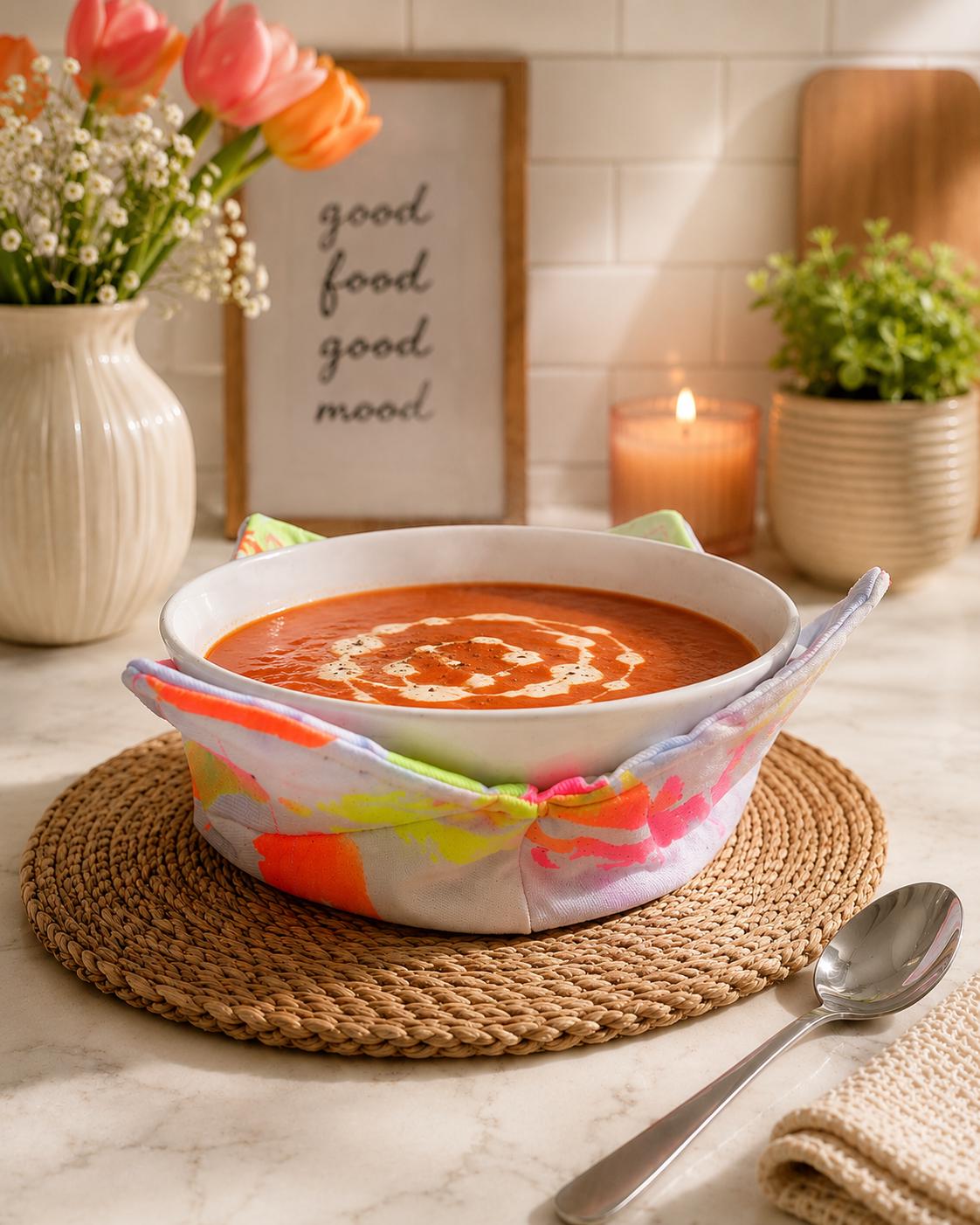 Neon Feather Print Bowl Cosy: Heat Resistant Bowl Protection - KJ Designs