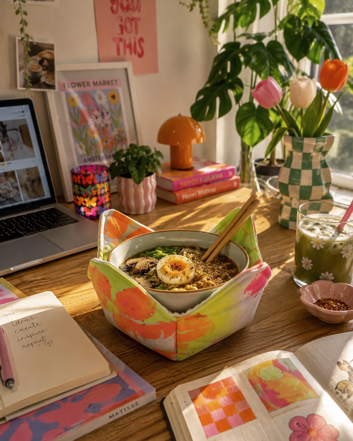 Neon Feather Print Bowl Cosy: Heat Resistant Bowl Protection - KJ Designs