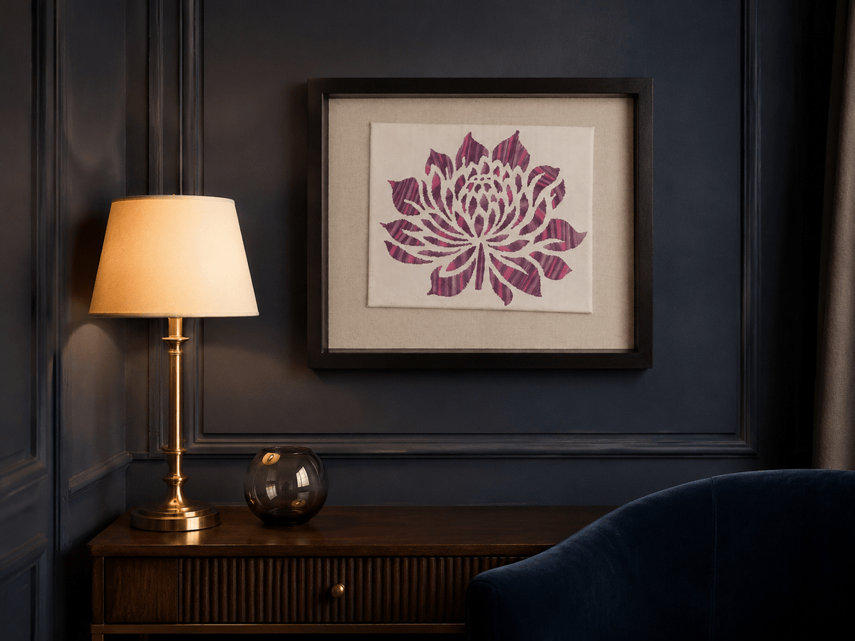 Pink and Purple Ombre Flower Embroidered Wall Art - KJ Designs