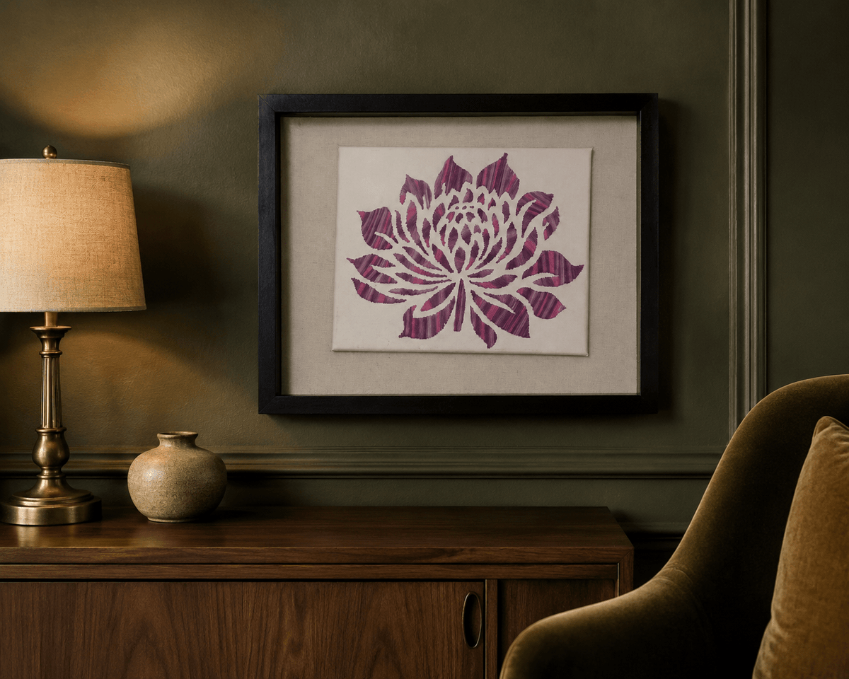 Pink and Purple Ombre Flower Embroidered Wall Art - KJ Designs