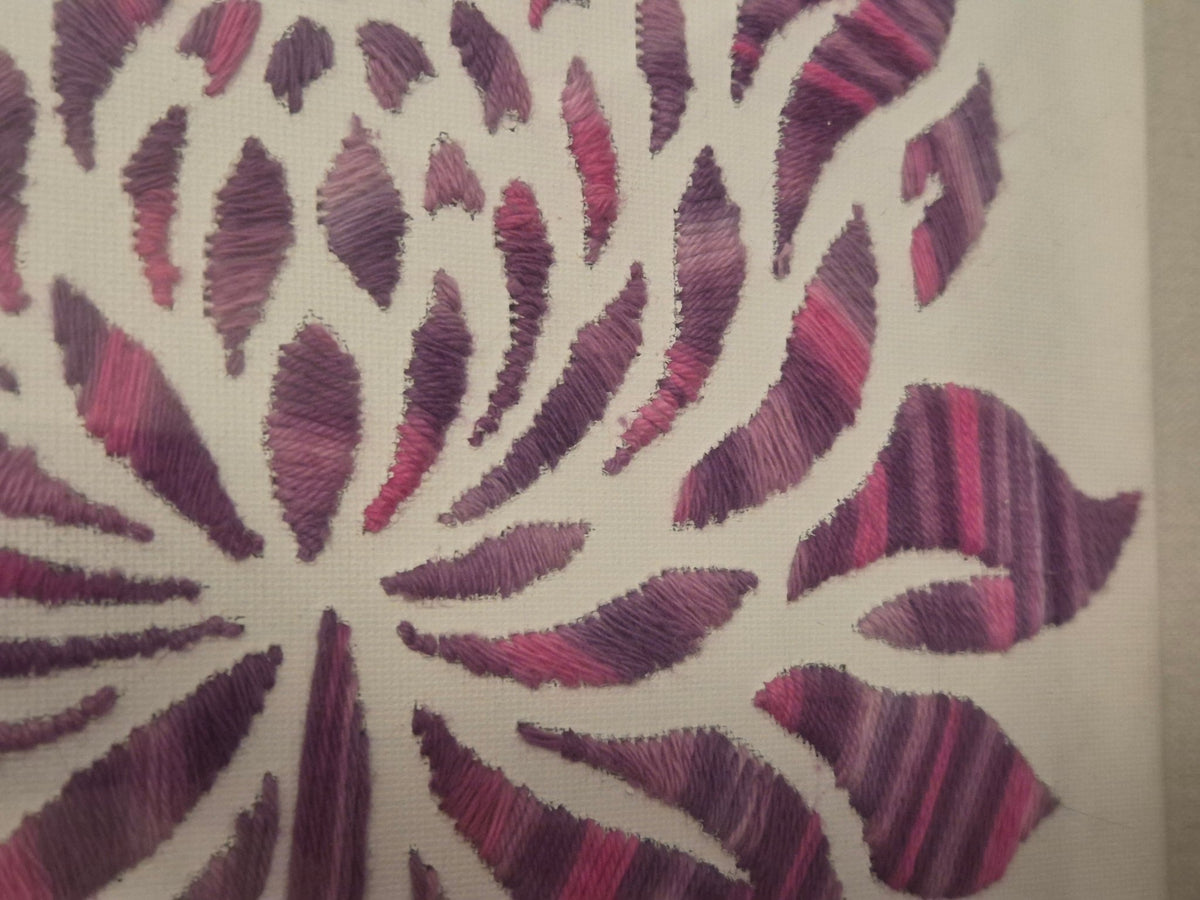 Pink and Purple Ombre Flower Embroidered Wall Art - KJ Designs