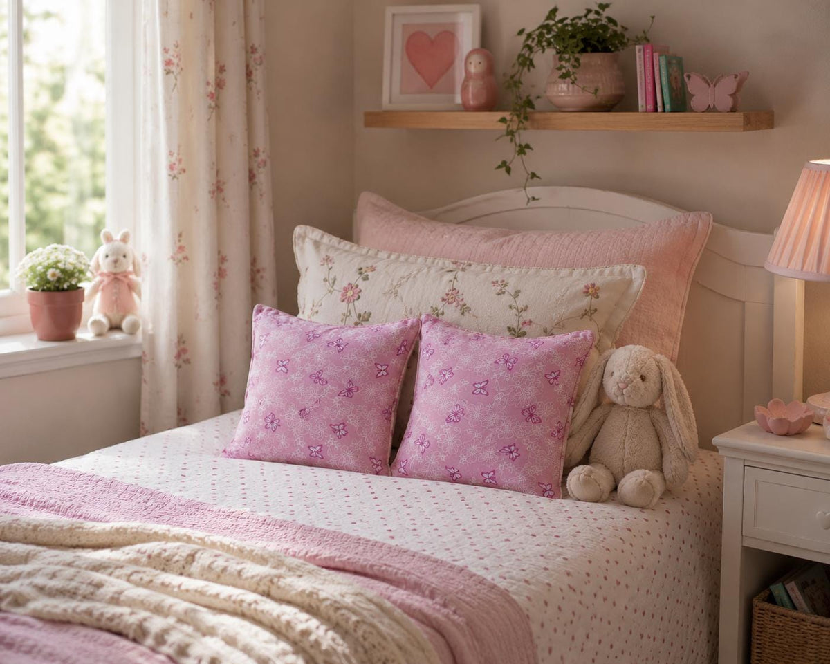 Pink Butterfly Cushions: Girl's Nursery Decor, Summer Accents (Set of 2) - KJ Designs