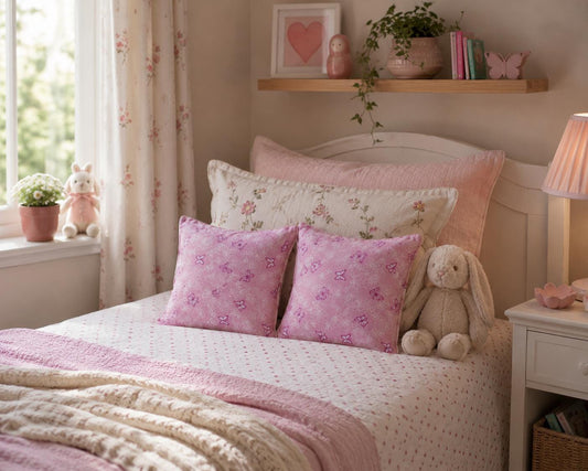 Pink Butterfly Cushions: Girl's Nursery Decor, Summer Accents (Set of 2) - KJ Designs
