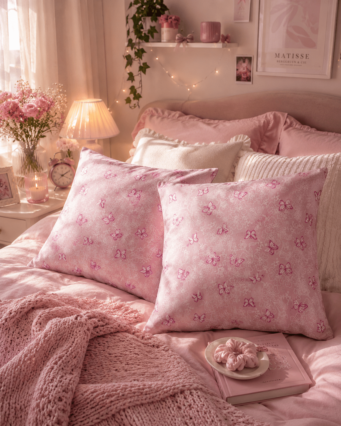 Pink Butterfly Cushions: Girl's Nursery Decor, Summer Accents (Set of 2) - KJ Designs